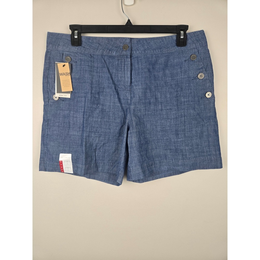 The Limited Womens Blue Chambray Tailored Button Detail Shorts Size 14 NWT